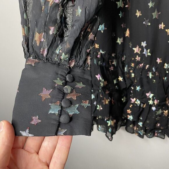 YUMI KIM Scarlett Dress Womens 6 Black Metallic Star Mini Long Sleeve Runs Small - Picture 6 of 12